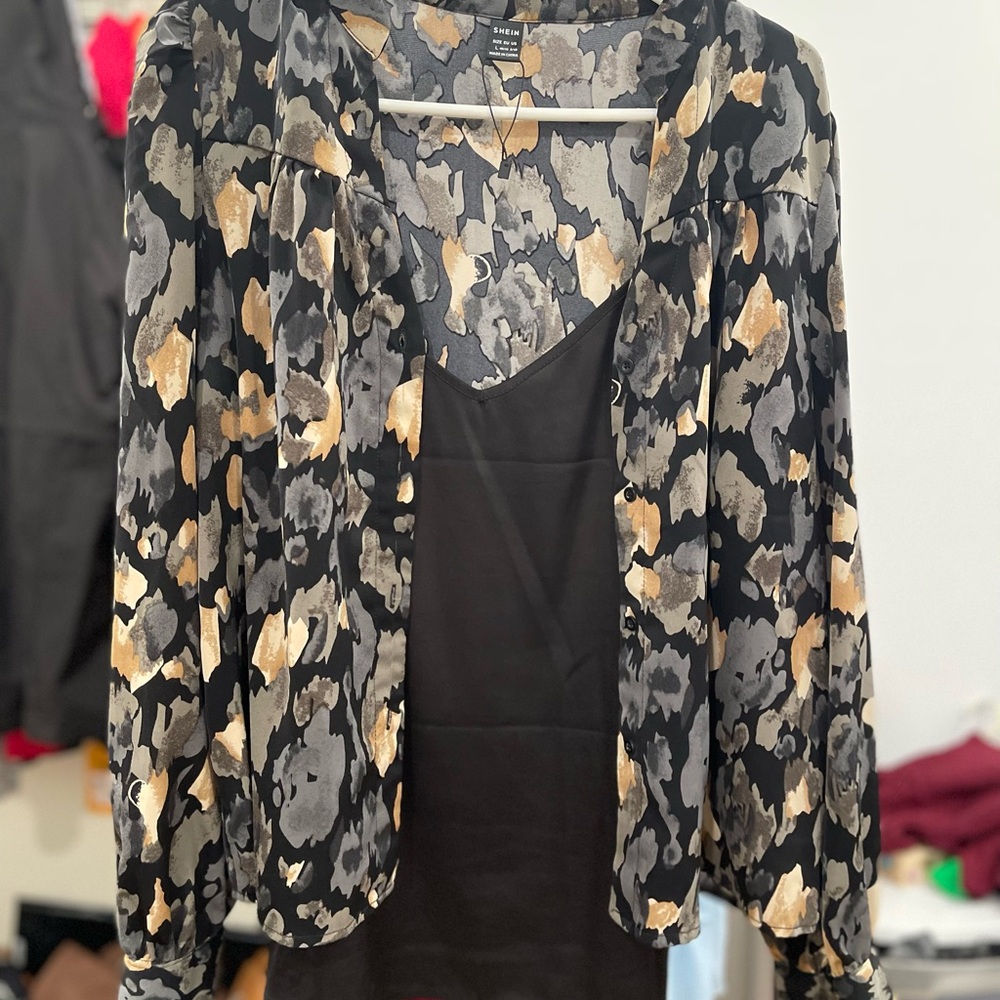 Chic Black Camisole with Floral Jacket